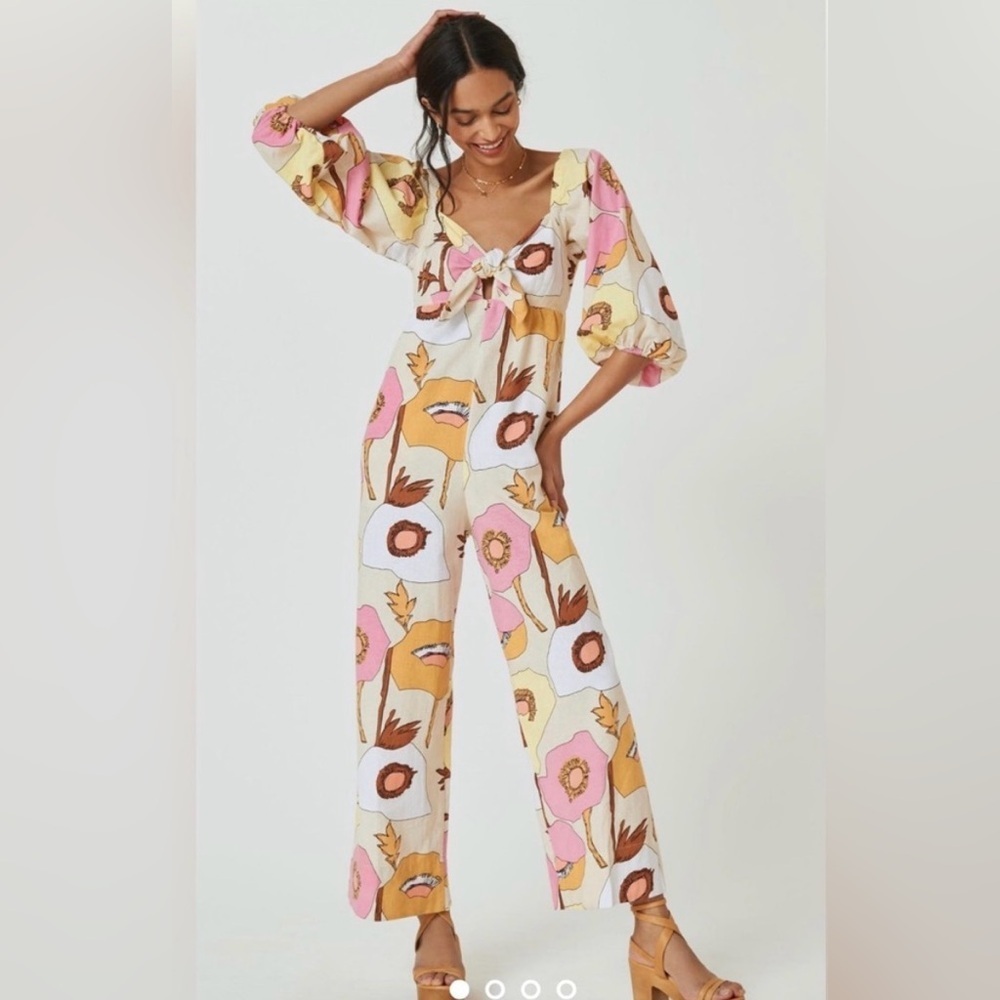 Anthropologie Bel Kazan Juna Retro Floral Jumpsuit Cotton sz L